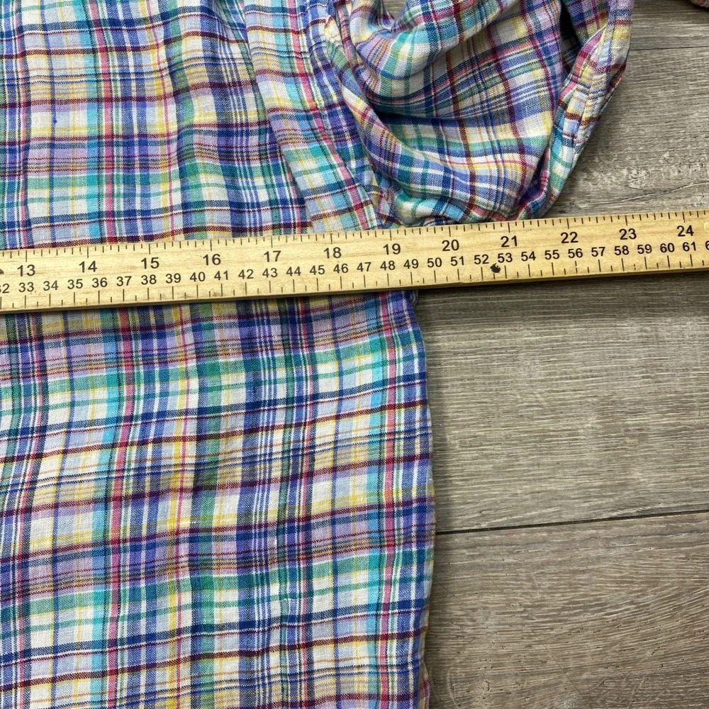 Polo Ralph Lauren Shirt Down Mens Small Plaid 100% Linen Classic Fit